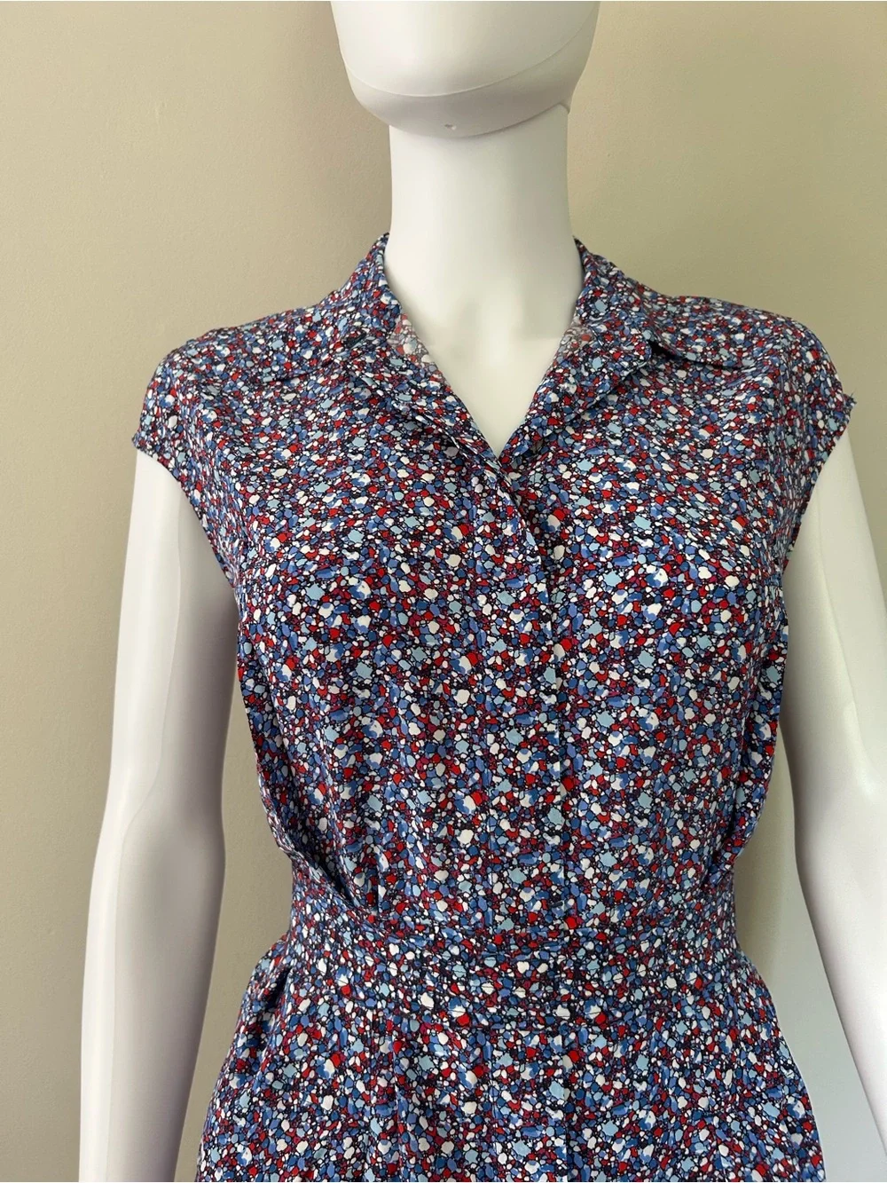 Tory Burch Silk Shirt Dress 0 Blue Red Abstract Print Belted Mini Dress
